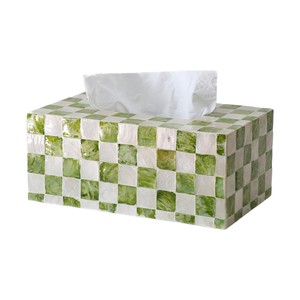 Caja de pañuelos rectangular de alta gama con incrustaciones de nácar y madera hecha a mano para decoración del hogar - Product Image 6