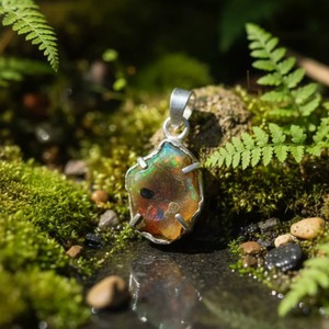 Pendentif breloque en opale de feu Welo éthiopienne brute, style punk chrétien, en argent tibétain, pour bijoux féminins - Product Image 1