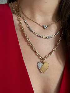 Wholesale Pear Shaped Link Chain <b>Necklace</b> 14K <b>Solid</b> Gold 16 Inches Thick Chunky Statement Charm Holder Layering <b>Necklaces</b> Women - Product Image 4