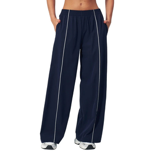 Survêtements ajustés pour femmes, pantalons amples à taille élastique pleine longueur, couleur unie, respirants, pour loisirs, pour hommes - Product Image 1