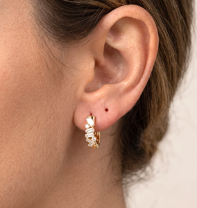 Pendientes de Aro con Diamantes Redondos y Corte Baguette, Color DEF, Claridad VS VVS, Certificado IGI, Oro Amarillo Sólido de 10K, 18K, 14K, Venta al por Mayor - Product Image 2