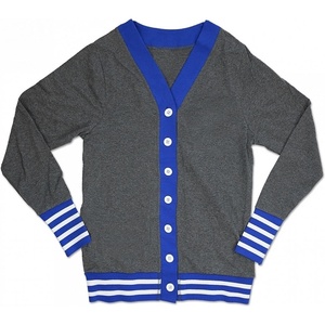 Suéter de algodón personalizado al por mayor con logotipo de letras en jacquard, suéter cómodo para mujer, cárdigan largo de punto para mujer, color gris carbón zeta - Product Image 1