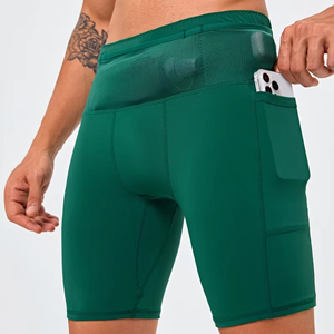 New Unisex Solid High-<b>Elasticity</b> Quick-Dry Pocket Training Yoga Shorts for Running Fitness Outdoor Activities - Product Image 5