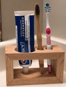 Wood <b>Toothbrush</b> <b>Holder</b> Stand Rectangle Minimalist Design For Bathroom Countertop Use - Product Image 3