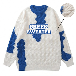 Cardigan en tricot à col rond personnalisé pour femmes, avec logo brodé du blason de la sororité, cinq perles, en laine acrylique douce, col rond - Product Image 1