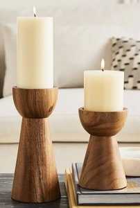 Juego de Portavelas Cónicos de Madera, Candelabros de Madera Tallada con Diseño Acanalado para Decoración del Hogar - Product Image 4