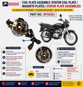 Ensemble de bobine de stator Bajaj CT 100 KS BS3 Platina 100KS, qualité export, pour pièces détachées de deux-roues, Inde, Orado. - Product Image 3