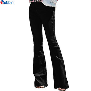 Pantalones vaqueros de mezclilla transpirables de estilo casual para mujer, talla grande, elásticos, acampanados, de cintura alta, con botones, de pierna ancha, lavados. - Product Image 4