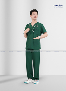 Conjunto de Uniforme Médico para Hombre, Cuello en V, Color Verde, Manga Corta, Pantalones de Algodón y Poliéster, para Hospital - Product Image 2