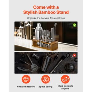 Set da Cocktail 18 Pezzi in Acciaio Inox con Supporto in Bambù, Kit da Barman per Martini con Accessori Inclusi Mixer e Jigger - Product Image 5
