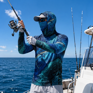 Private label UV fishing hoodie with <b>mask</b> relaxed fit fishing <b>mask</b> shirt saltwater <b>face</b> cover hoodie for brands - Product Image 5
