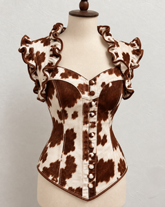 Corset imprimé en cuir de vache pour femme, style vintage, sans manches, avec baleines - Product Image 3
