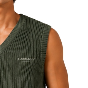 Gilet pull sans manches en maille vert olive pour homme, col en V, léger et doux, décontracté, tendance, avec logo personnalisé, fabricant - Product Image 5