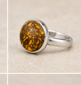Bague artisanale en jaspe jaune matriciel, minimaliste, avec pierre précieuse ronde, en argent, prix de gros, qualité supérieure, pour femme - Product Image 3