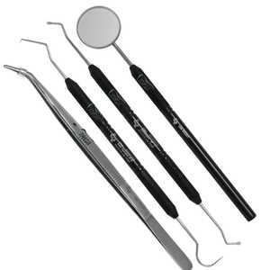 Kit d'examen dentaire 4 pièces en acier inoxydable : miroir, sonde exploratrice, pinces, instruments de diagnostic dentaire de base, certifié CE - Product Image 1