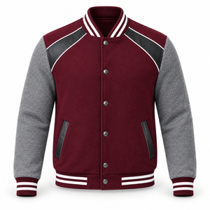 Veste universitaire pour homme de couleur marron avec manches grises et accents noirs, coupe classique, vêtement d'extérieur en laine décontracté, idéal pour l'automne - Product Image 2