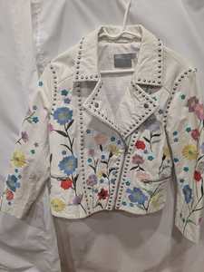 Premium Handcrafted Floral Embroidery Studded Biker <b>Jacket</b> Soft White <b>Sheepskin</b> Leather Moto <b>Jacket</b> for Women Streetwear Fashion - Product Image 6