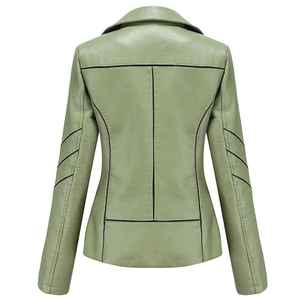 Green PU Leather Moto Jacket With Turn-<b>down</b> Collar Full Sleeve Zipper Closure Women's Autumn Style Outerwear New Coming Hot Sale - Product Image 6