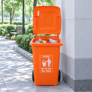 Heavy Duty 100L Industrial Wheeled Trash <b>Bin</b> Food Grade <b>Plastic</b> Waste Container Warehouse Garage School Yard Collector - Product Image 1