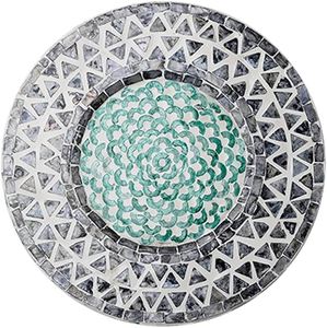 Plato de presentación artesanal de mosaico acuático costero con incrustaciones de nácar y diseño floral, para servir en la mesa. - Product Image 6