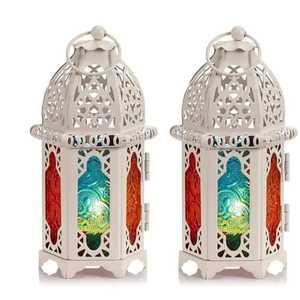 Premium Hexagonal <b>Gold</b> Metal <b>Lantern</b> With Embossed Glass Panels And Hanging Candle Holder For Festive Lighting - Product Image 4