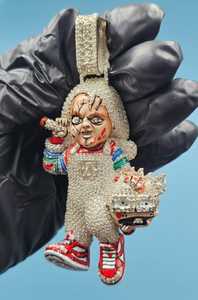 Colgante de Plata 925 con Cara de Muñeca de Terror 3D, Colgante Grueso con Diamantes de Moissanita VVS Totalmente Engastados, Estilo Hip Hop y Bling para Rapper - Product Image 2