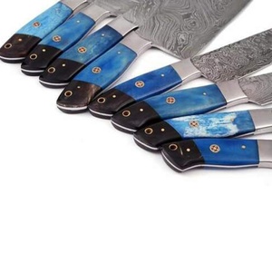 Juego de Cuchillos de Cocina Damasco de 8 Piezas, Forjados a Mano, Cuchillo de Chef, Santoku, Cuchillo para Trinchar, Cuchillo Multiusos, Cuchillos para Pelar con Mango de Madera Azul, OEM ODM - Product Image 3