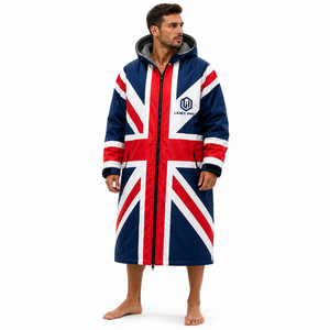 Chaqueta Parka Larga con Capucha y Forro Polar Impermeable, Diseño Personalizado con la Bandera Británica, para Cambiarse en la Playa, Natación y Surf - Product Image 1