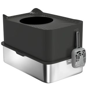 Cestino per Rifiuti in Acciaio Inossidabile Nero, Lettiera per Gatti e Accessori - Product Image 5