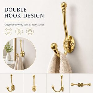 Ensemble de 8 crochets muraux classiques dorés, résistants à la rouille, en métal, pour portes ou murs, design à un seul niveau - Product Image 5
