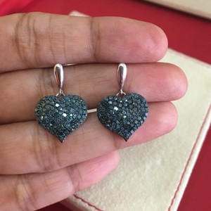 Pendientes Colgantes de Diamantes Azules de 1.54 Quilates, Plata de Ley 925, Corte Redondo, Diamantes Naturales con Color Mejorado para Mujer - Product Image 2