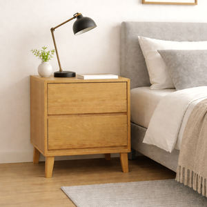 Mesa de Noche de Madera de Caucho al por Mayor OEM/ODM con 2 Cajones para Dormitorio, Fabricada en Vietnam por el Fabricante - Product Image 1