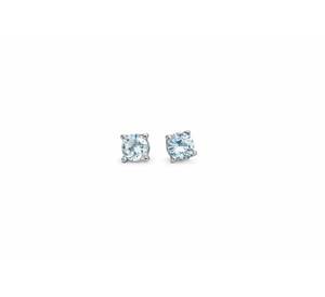 Minimalist S925 Sterling Silver <b>Blue</b> Stone <b>Earrings</b> Round Cut <b>Blue</b> CZ 4-Prong <b>Studs</b> Elegant Birthstone Jewelry for Women & Girls - Product Image 2