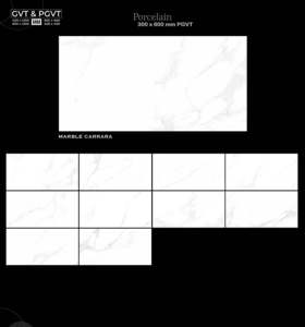Azulejos de porcelana vitrificada esmaltada GVT PGVT de 300x600 mm (30x60 cm, 12x24 pulgadas) para pisos y paredes, acabado brillante, estilo Carrara Statuario Calacatta - Product Image 3
