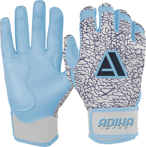 Guantes de Bateo de Cuero Premium de Primera Calidad, Color Azul Cielo y Blanco, Acolchados, con Cierre de Velcro, Unisex, para Adultos, Adiha Impex - Product Image 3