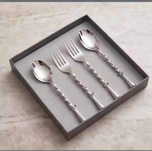 Elegante Juego de Cubiertos Plateados con Mango Trenzado, Cuchillo, Tenedor y Cuchara, Aptos para Lavavajillas, Cubertería Metálica Estilo Boda - Product Image 6