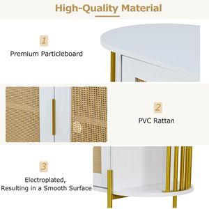 Elegante Credenza Curva a 2 Ante con Finiture Dorate e Porte in Rattan Intrecciato per Sala da Pranzo e Collezioni di Stoviglie - Product Image 6