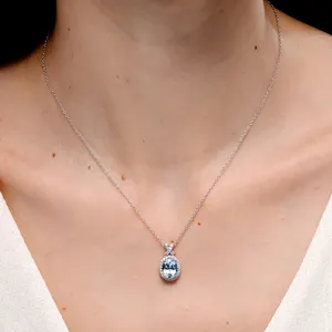Pendentif en or 14 carats 3,35 g avec aquamarine naturelle ovale 6*4 mm, design nœud papillon, halo de diamants, bijoux fins classiques, cadeau d'anniversaire, OEM - Product Image 4