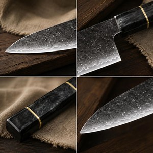 Cuchillo de Chef de Acero de Damasco de 8 Pulgadas con Punta Caída y Borde Biselado, Mango de Micarta, Cuchillo de Cocina - Product Image 3