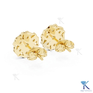 Pendientes de Diamantes Cultivados en Laboratorio con Diseño Floral, Oro Sólido de 14K/18K, Halo Festoneado Clásico, Certificado IGI, Regalo de Novia para Mujer - Product Image 6