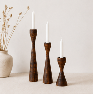 Handcrafted Mid-Century Modern Wooden <b>Taper</b> <b>Candle</b> Holders Set Of 3 Solid Beech Wood Candlestick Stands For Wedding Home Table - Product Image 2