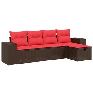 Set Divano da Esterno in Polyrattan Marrone con Cuscini, 4 Posti, Arredamento da Giardino dal Design Contemporaneo - Product Image 2