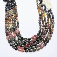 Perles de tourmaline naturelle multicolores lisses et droites en forme de poire, 7x10MM, perles de pierres précieuses en tourmaline, 14 pouces, perles de poire en vrac pour bijoux