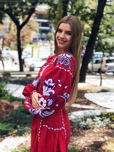 สีแดงยูเครนแบบดั้งเดิมชุดที่สวยงามสไตล์ชุดแขนยาวผ้าลินินคุณภาพสูง - Product Image 5