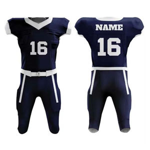 Conjunto de Uniforme de Fútbol Americano Personalizado para Hombre, Azul Marino 16, Sublimado, con Capucha, Manga Larga, Absorbente de Humedad, Ajustado, 100% Poliéster - Product Image 1