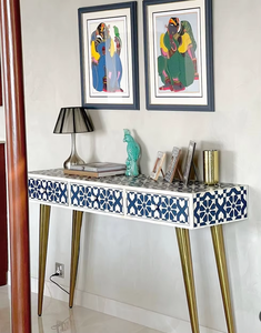 Diseño de mesa de consola con incrustaciones de hueso de marfil bellamente hecho a mano para entrada, hogar, estilo de mezcla de oficina y funcionalidad - Product Image 6