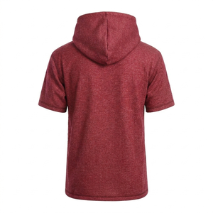 Sudadera con Capucha de Manga Corta para Hombre, Estilo Desgastado - Rojo Melange - Product Image 4