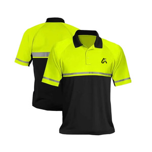 Camisetas Polo de Trabajo Unisex de Manga Corta de Poliéster Fluorescente de Alta Visibilidad con Cinta Reflectante para Construcción - Product Image 1