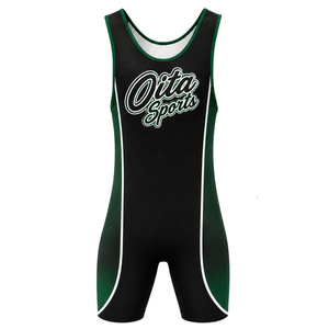 Men Black Green Sublimated Wrestling Singlet Polyester Sleeveless <b>Athletic</b> Sports Uniform Team Training Competition Match Wear - Product Image 2