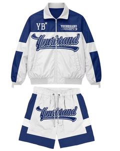 Splendid Apparel Men's Sporty Summer <b>Track</b> <b>Jacket</b> Shorts Set White Purple Heat-Transfer Printed Breathable Turn-down Collar - Product Image 2